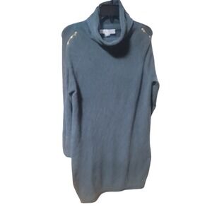 French Connection Classic Turtleneck Sweater Dress Gold‎ Zipper Detail Gray Sz 4